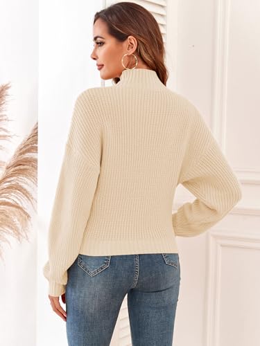 ZAFUL Women's Cropped Turtleneck Sweater Lantern Sleeve Ribbed Knit Pullover Sweater Jumper (1-Apricot, M) - Image 3