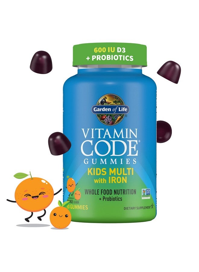 Garden of Life Kids Multivitamin Gummy with Iron+Probiotics for Immune Health & Digestion:Vitamins D, C, E, B, Zinc for Energy&Development,Vitamin Code,Non-GMO,Gluten-Free, Orange,30 Day Supply - Image 1
