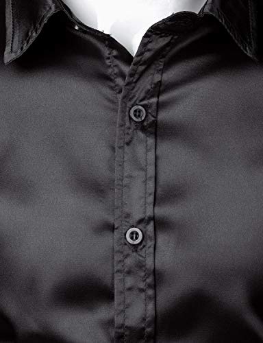 ZEROYAA Men's Luxury Shiny Silk Like Satin Button Up Dress Shirts ZLCL14-Black Medium - Image 4