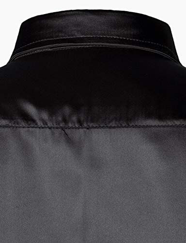 ZEROYAA Men's Luxury Shiny Silk Like Satin Button Up Dress Shirts ZLCL14-Black Medium - Image 5