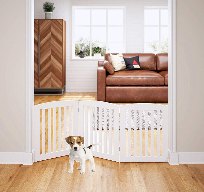 PAWLAND Wooden Freestanding Foldable Pet Gate for Dogs, 24 inch 3 Panels Step Over Fence, Dog Gate for The House, Doorway, Stairs, Extra Wide (White, 24" Height-3 Panels) - Image 2