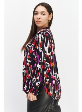 ESPRIT Women Split Neck Long Sleeve Allover Print Blouse, Black Combo  - Image 3
