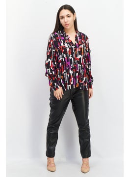 ESPRIT Women Split Neck Long Sleeve Allover Print Blouse, Black Combo  - Image 2