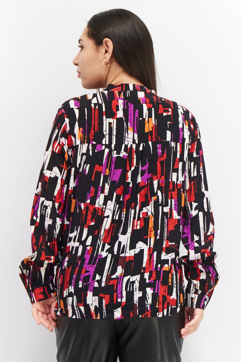 ESPRIT بلوزة نسائية بأكمام طويلة وفتحة عنق مقسومة، مزيج أسود - Image 2