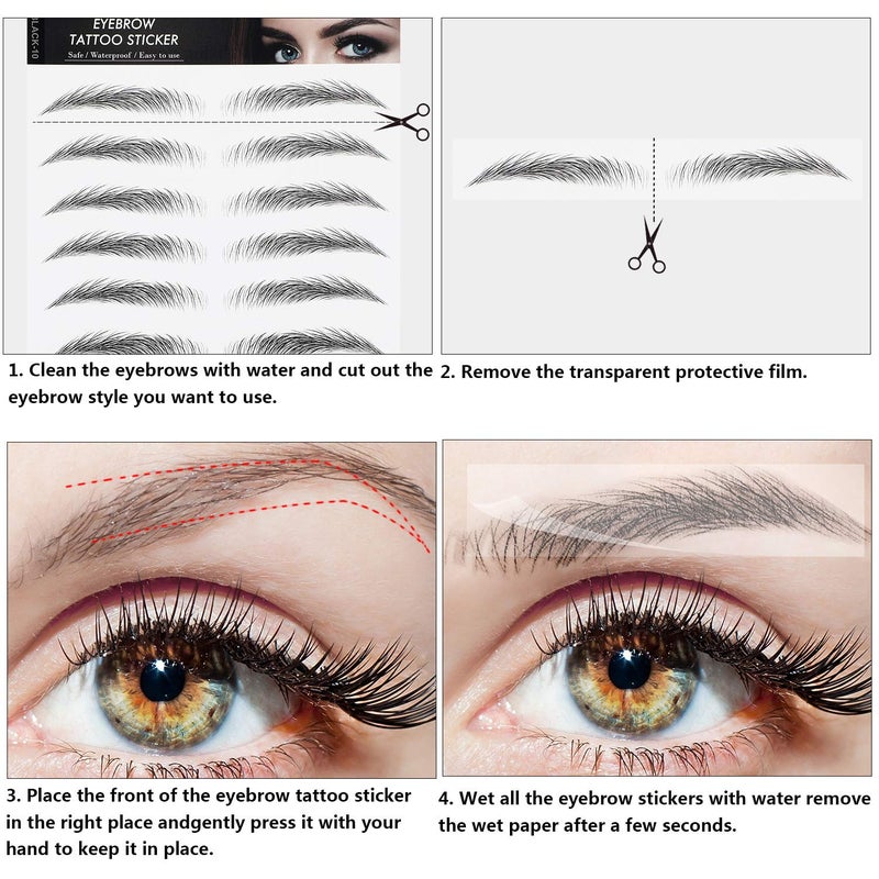 Blulu 9 Sheets Eyebrow Tattoos for Women Waterproof 4D Eyebrow Tattoo Transfers Stickers Grooming Shaping for Women Makeup Supplies(black) - Image 2