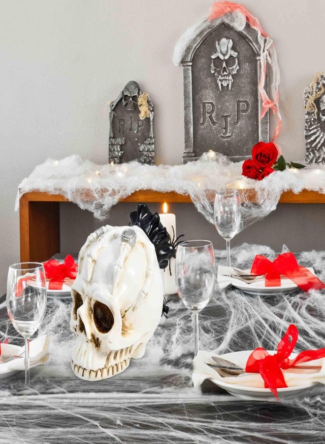 Gift Boutique Halloween Skull with Skeleton Hand Gothic Human Head Sculpture Statue Decoration for Haunted House Props Spooky Horror Party Home Décor - Image 5