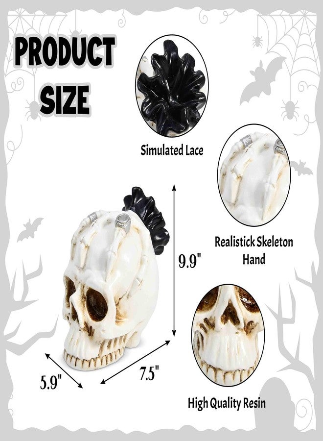 Gift Boutique Halloween Skull with Skeleton Hand Gothic Human Head Sculpture Statue Decoration for Haunted House Props Spooky Horror Party Home Décor - Image 2