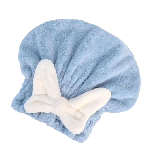 KBR® Super Absorbent Hair Towel Wrap for Wet Hair, Quick Dry Head Wrap with Bow-Knot Shower, Microfiber Hair Towel for Women (Blue) - Image 1