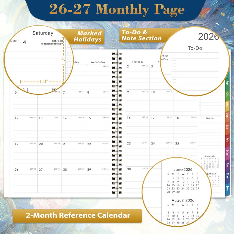 Lortarl Planner 2026-2027 - Academic Planner 2026-2027 Weekly and Monthly from July 2026 to June 2027, 9" x 11", Weekly Monthly Calendar with Inner Pocket, Colorful Coated Tabs - Image 2