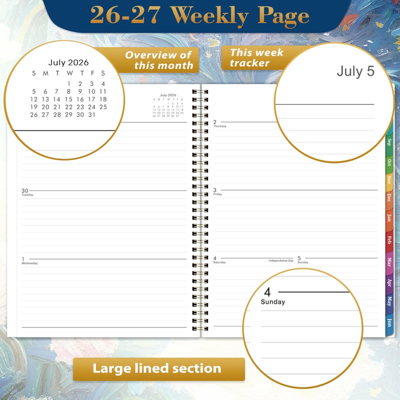Lortarl Planner 2026-2027 - Academic Planner 2026-2027 Weekly and Monthly from July 2026 to June 2027, 9" x 11", Weekly Monthly Calendar with Inner Pocket, Colorful Coated Tabs - Image 3