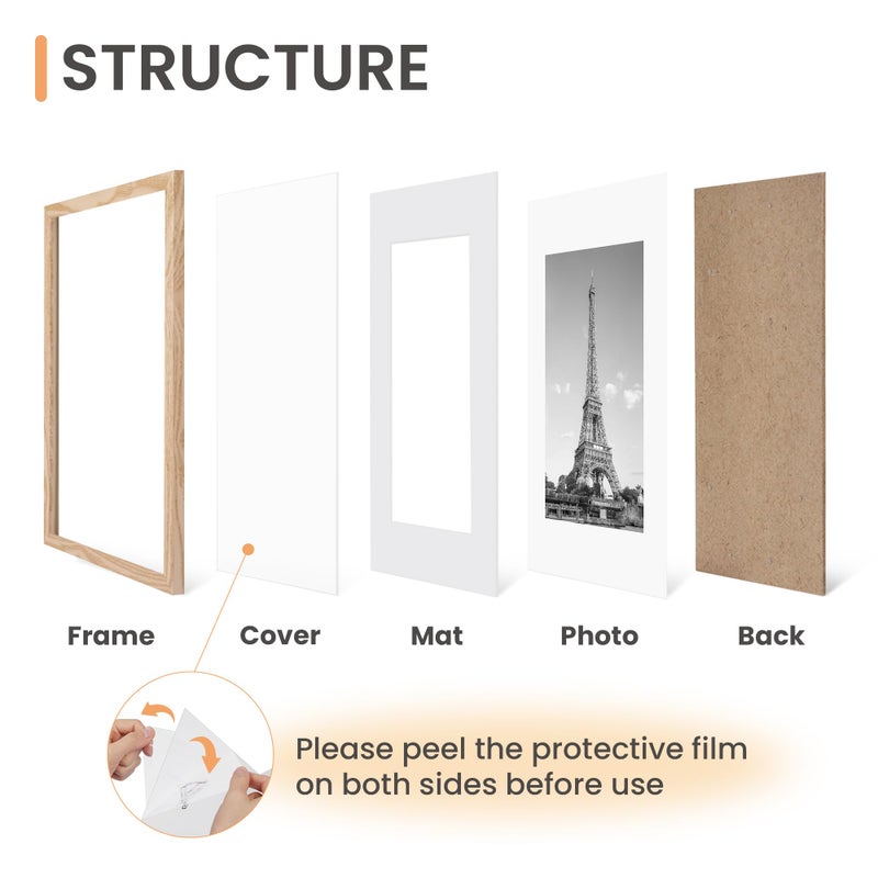 upsimples 16x20 Picture Frame Set of 5, Display Pictures 11x14 with Mat or 16 x 20 Without, Wall Gallery Poster Frames, Natural - Image 3