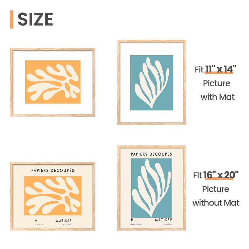 upsimples 16x20 Picture Frame Set of 5, Display Pictures 11x14 with Mat or 16 x 20 Without, Wall Gallery Poster Frames, Natural - Image 5