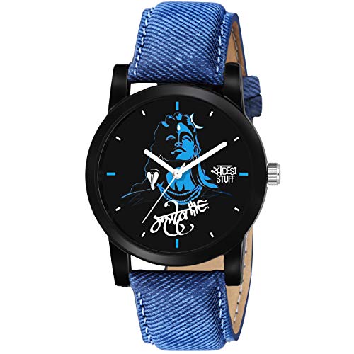 SWADESI STUFF Analogue Blue Dial Leather Strap Mahadev Watch for Men and Boy - Image 1