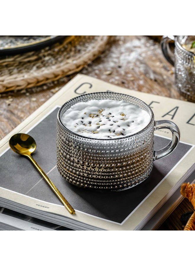 Gezzeny Vintage Glass Coffee Mugs 14 Oz Set of 2 Gray Embossed Tea Cups for Cappuccino, Latte,Cereal, Yogurt, Beverage Hot/Cold Mother's Father's Day Gifts - Image 2