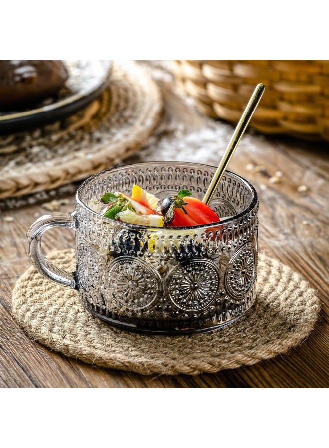 Gezzeny Vintage Glass Coffee Mugs 14 Oz Set of 2 Gray Embossed Tea Cups for Cappuccino, Latte,Cereal, Yogurt, Beverage Hot/Cold Mother's Father's Day Gifts - Image 3