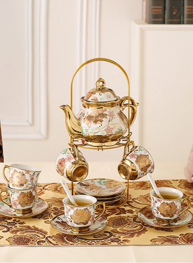 Forthcan 13-Piece Ceramic Coffee Cup and Saucer Set with Teapot, Electroplated Porcelain Afternoon Tea Set, Elegant Coffee Serving Set for Home and Gift - Image 3