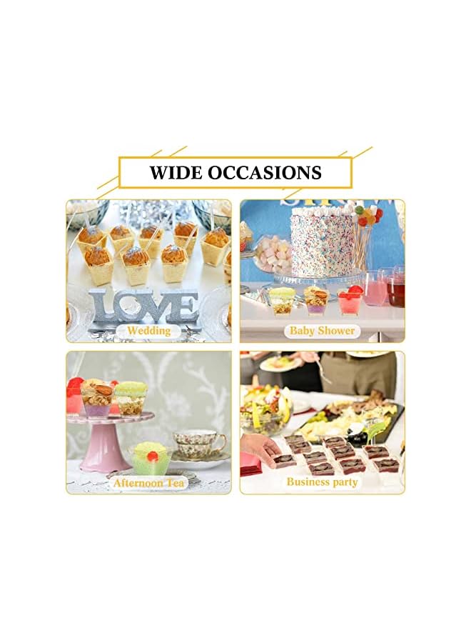 S-TOP Mini Glitter Dessert Cups, Disposable Square Plastic Cake Cups with Spoons Set for Parties Birthday Parties Dinner Party 60ml Small Quartet of Cups Tasting Cups 100pcs (50 Dessert Cups + 50 Spoons) - Image 5