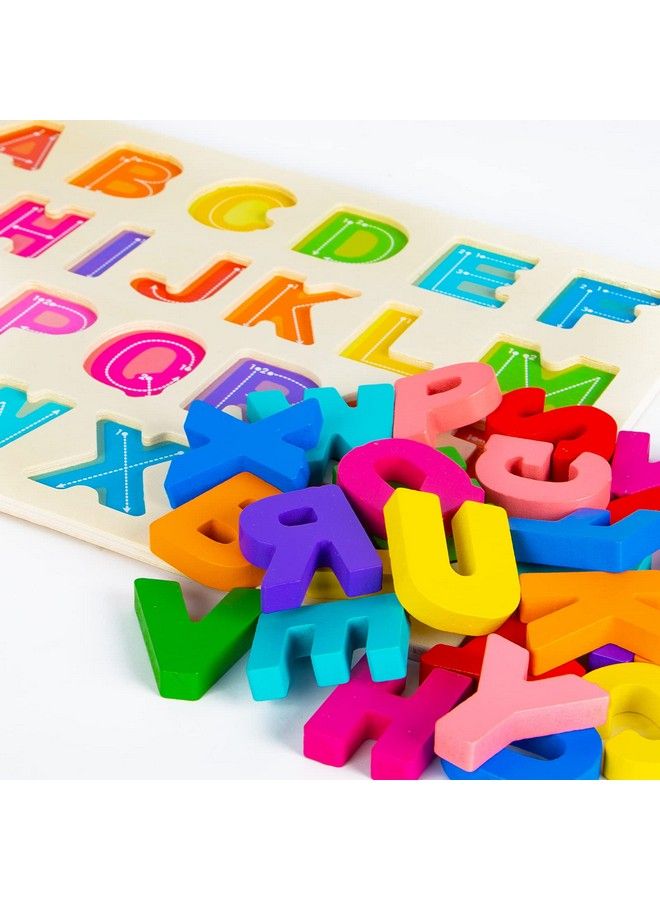 Attmu Alphabet Puzzle Wooden Puzzles For Toddlers 1 2 3 4 5 Year Old Abc Puzzle Shape Alphabet Learning Puzzles Toys With Puzzle Board & Letter Blocks Preschool Educational For Girls Boys - Image 5
