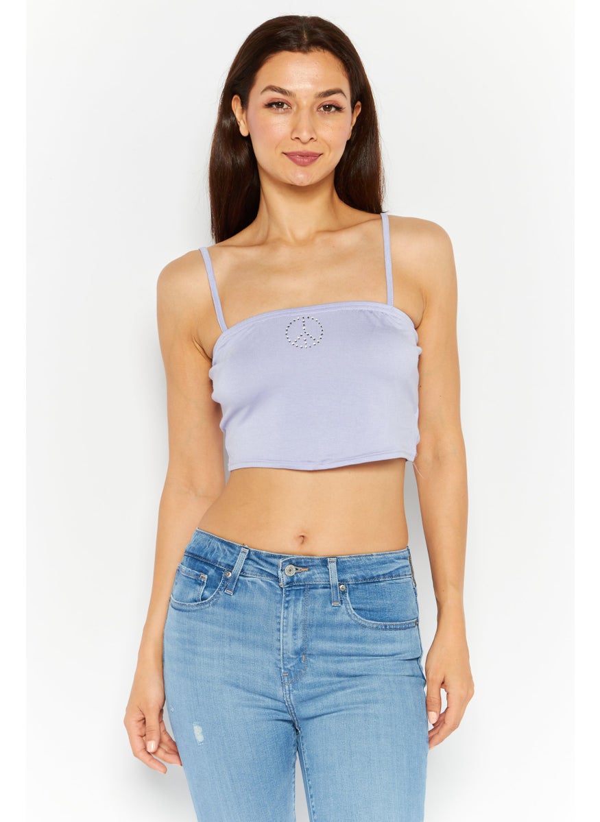 Missguided Women Straight Across Sleeveless Textured Top, Lilac  - Image 1