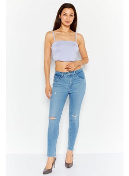 Missguided Women Straight Across Sleeveless Textured Top, Lilac  - Image 4