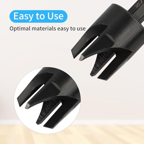 Rocaris 8 Pack Wood Plug Cutter Drill Bit Set, Straight and Tapered Taper Cutting Tool 1/4", 5/8", 3/8", 1/2", 1/4 Inch Hex Shank, Black - Image 4