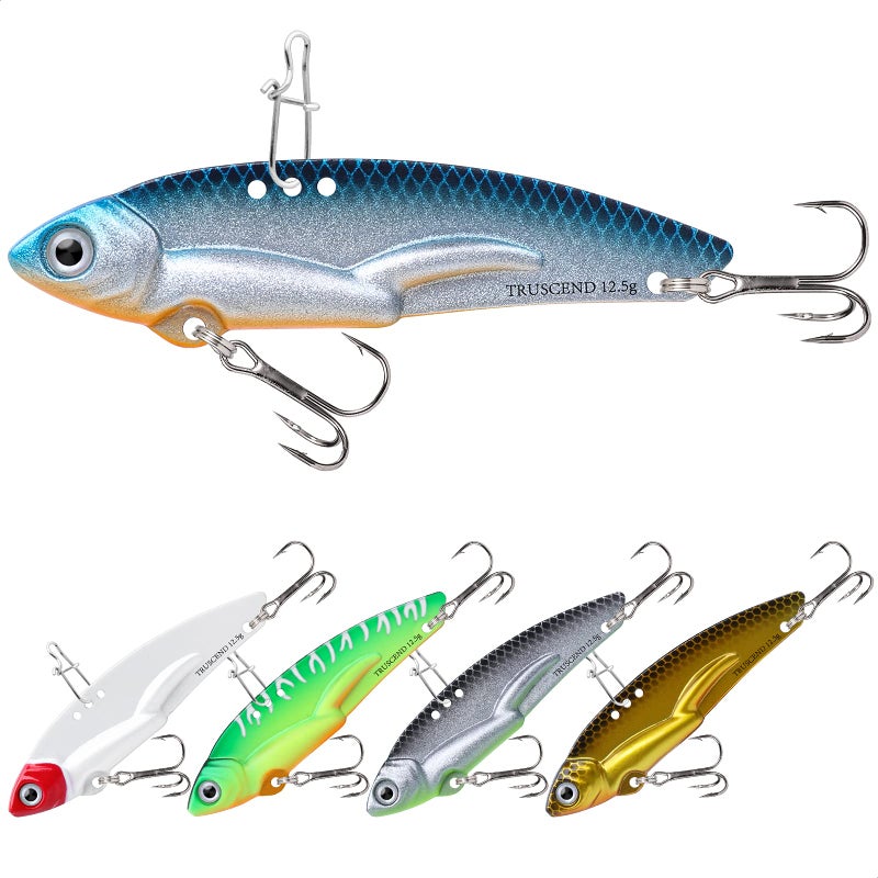 TRUSCEND Saltwater Fishing Lures Bass, 0.44oz/2.4" VIB Lures, Metal Blade Bait Jigs Walleye Trout Fishing Lures for Freshwater, Salmon Musky Pike Jigging Spoon Flutter Swimbaits, Fishing Gifts for Men - Image 1