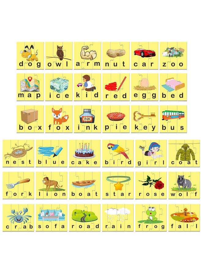 SpriteGru - 72 Word Spelling Puzzles with Error-Correction Mechanism in 3 and 4 Pieces, Perfect for Preschool Learning (36 Blocks Double Sided) - Image 1