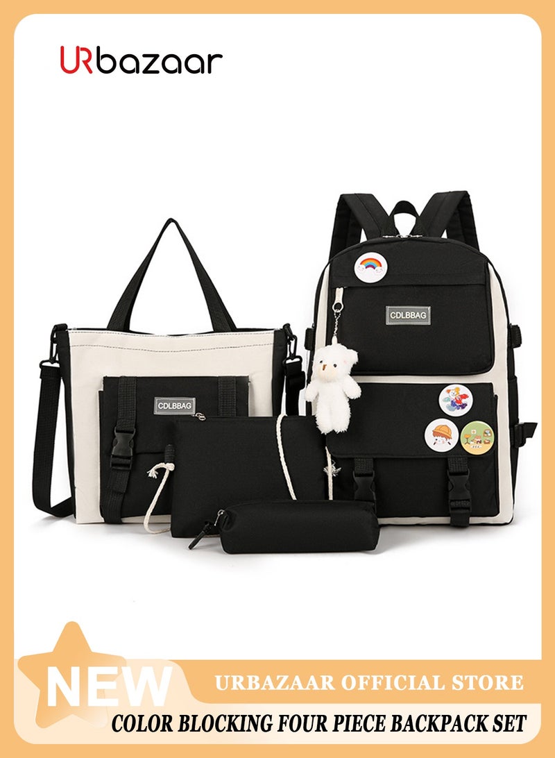 URbazaar School Bag for Girls/Boys 4Pcs Kawaii Cute Backpack Set with Pendant Lunch Bag, Pencil Case, Handbag for Teen Girls School Backpack - Image 1