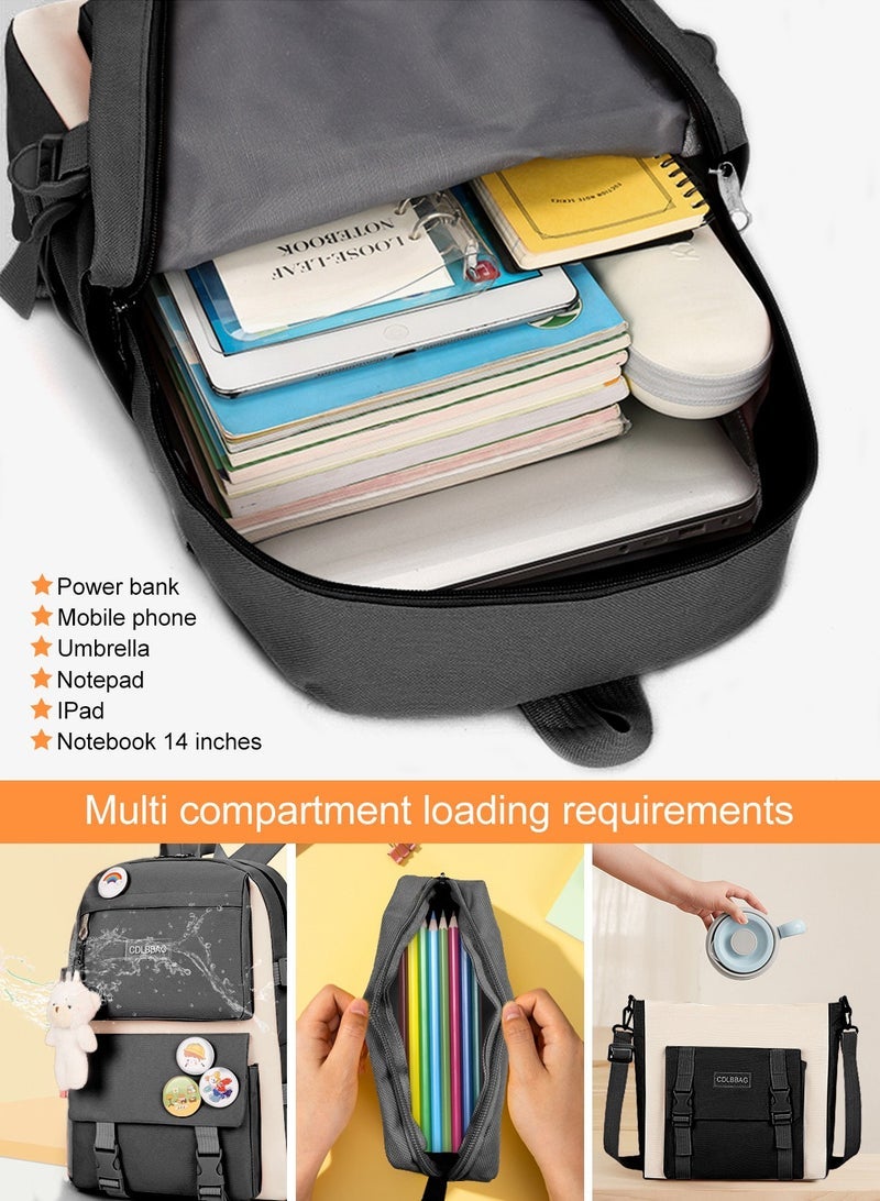 URbazaar School Bag for Girls/Boys 4Pcs Kawaii Cute Backpack Set with Pendant Lunch Bag, Pencil Case, Handbag for Teen Girls School Backpack - Image 4