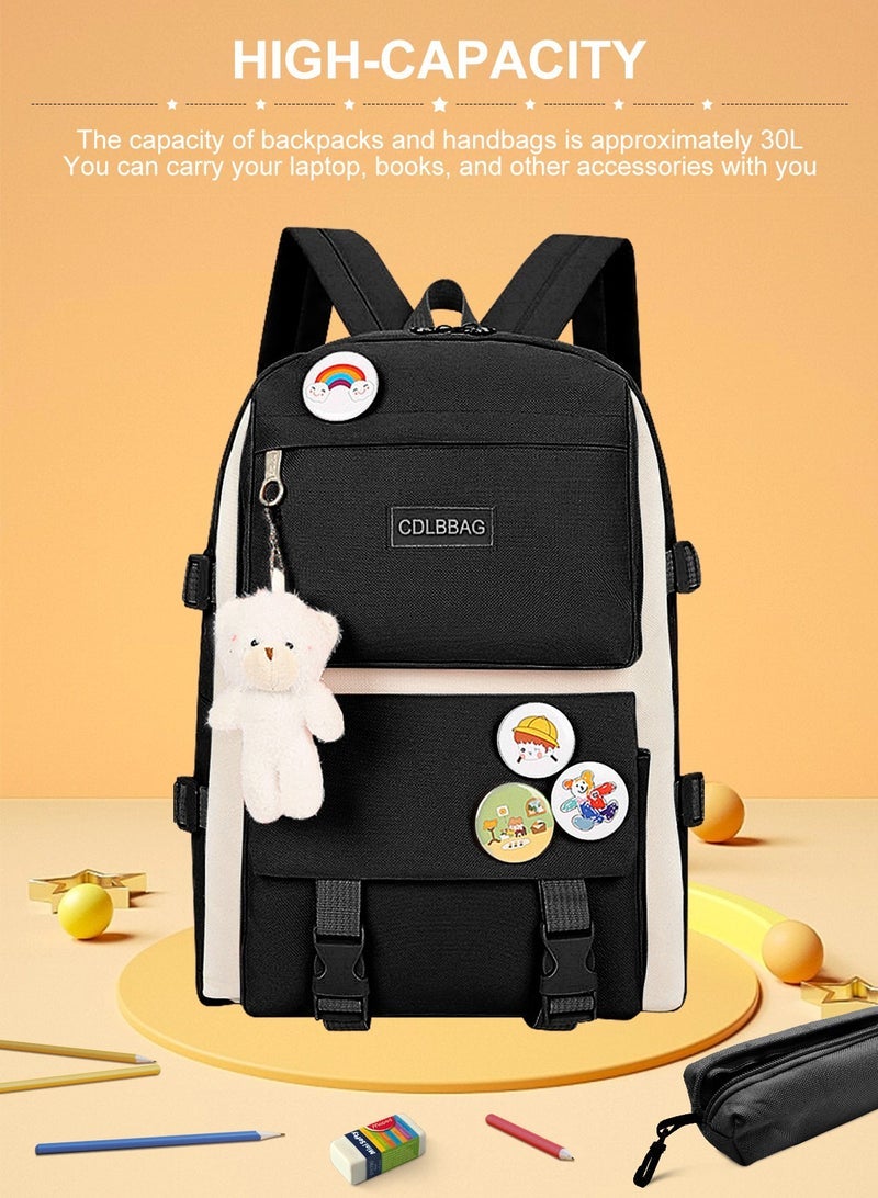 URbazaar School Bag for Girls/Boys 4Pcs Kawaii Cute Backpack Set with Pendant Lunch Bag, Pencil Case, Handbag for Teen Girls School Backpack - Image 3