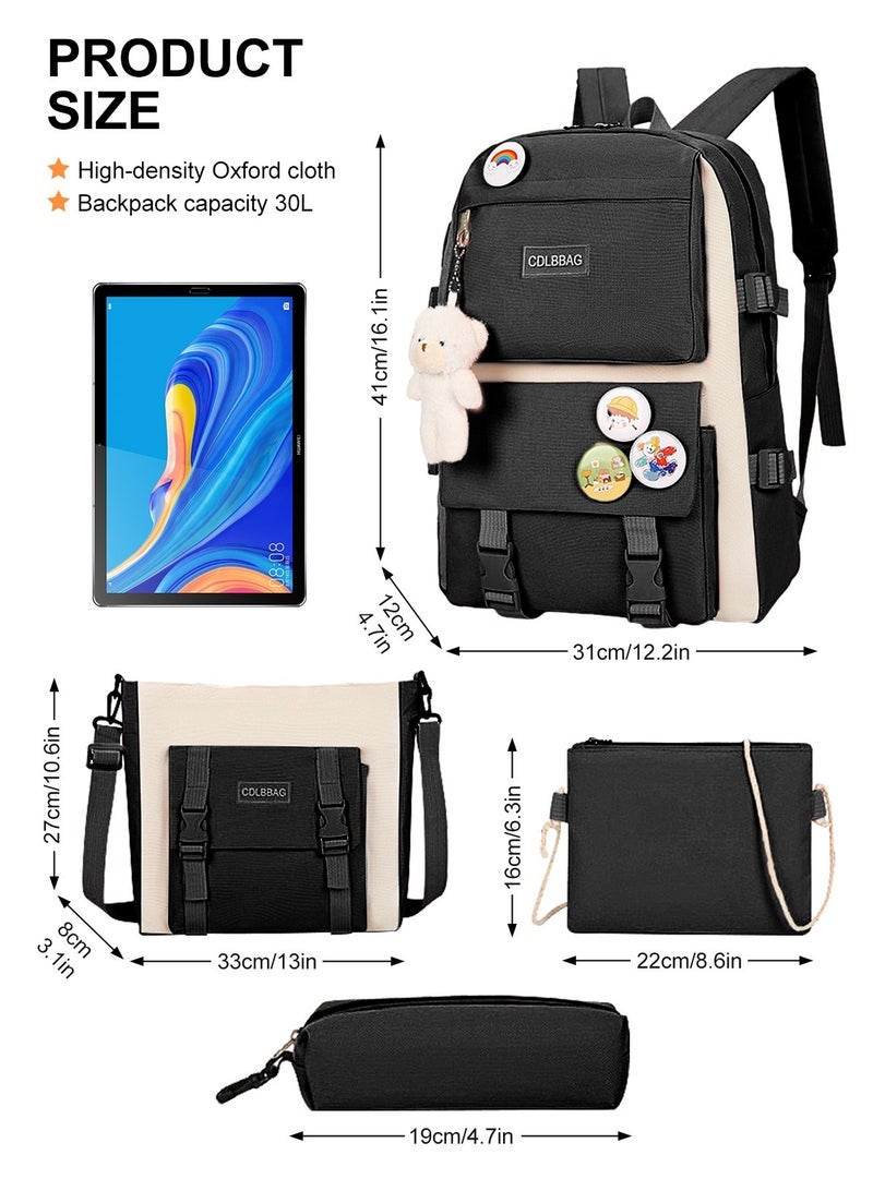 URbazaar School Bag for Girls/Boys 4Pcs Kawaii Cute Backpack Set with Pendant Lunch Bag, Pencil Case, Handbag for Teen Girls School Backpack - Image 2