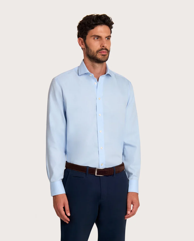 كاميتشسما Fancy Non-Iron Light Blue Twill Regular Shirt