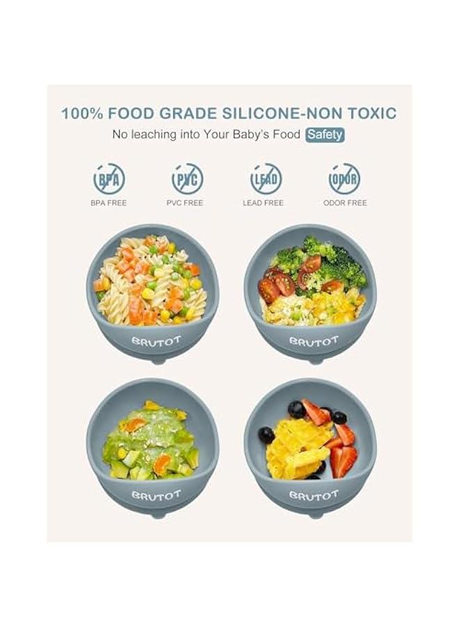 HOOKOR Baby Bowls with Suction and Spoon Set, 100% Food-Grade Silicone & Bamboo, BPA-Free Baby Food Bowls and Baby Feeding Spoon, Suction Bowls for Baby and Toddler Bowl - Image 4