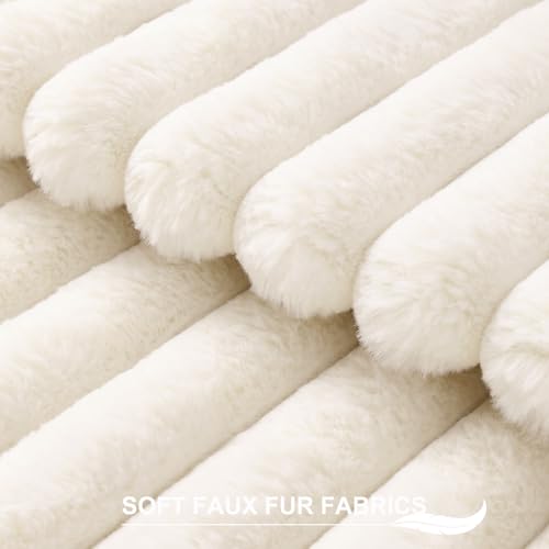Pallene Faux Fur Plush Christmas Throw Pillow Covers 20x20 Set of 2, Luxury Soft Fluffy Striped Decorative Pillow Covers for Sofa, Couch, Living Room, Cream White - Image 2