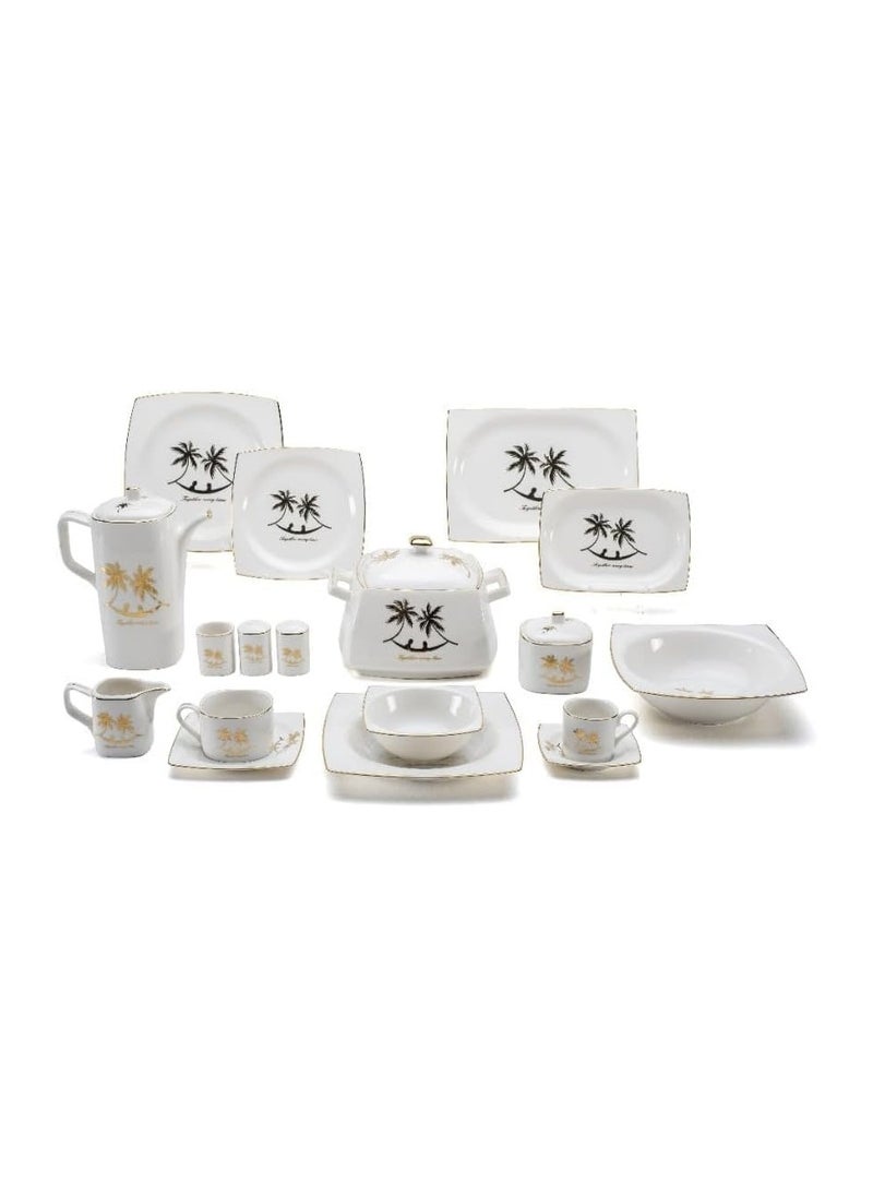 Lotus Porcelain Dream Fathy Mahmoud White Square Porcelain Dinner Set 62 Pieces 8005#16 