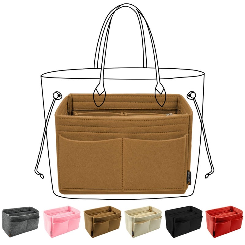 OMYSTYLE Brown Slender Medium Organizer Insert, Felt Tote Bag Organizer Insert with 5 Sizes, Handbag Dividers for Inside Purse, Compatible with Longchamp, Neverful, Speedy and More - Image 5