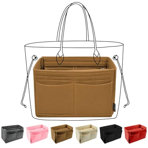 OMYSTYLE Brown Slender Medium Organizer Insert, Felt Tote Bag Organizer Insert with 5 Sizes, Handbag Dividers for Inside Purse, Compatible with Longchamp, Neverful, Speedy and More - Image 1