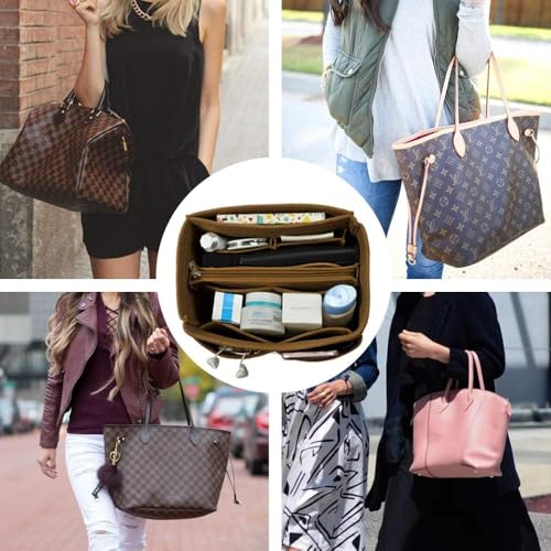 OMYSTYLE Brown Slender Medium Organizer Insert, Felt Tote Bag Organizer Insert with 5 Sizes, Handbag Dividers for Inside Purse, Compatible with Longchamp, Neverful, Speedy and More - Image 4
