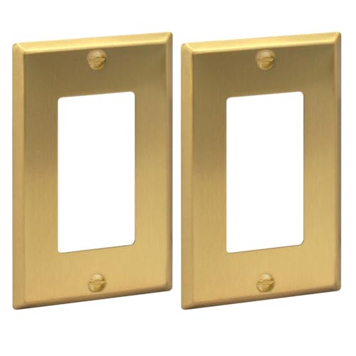 Rio Salto BRASS Metal Gold Light Switch Wall Plate or Outlet Cover Wall Plate, Decorator Switch or Receptacle Metal Wall Plate 2-Pack Single Receptacle Wallplate Rocker 1 Gang 4.50" x 2.76" - Image 1