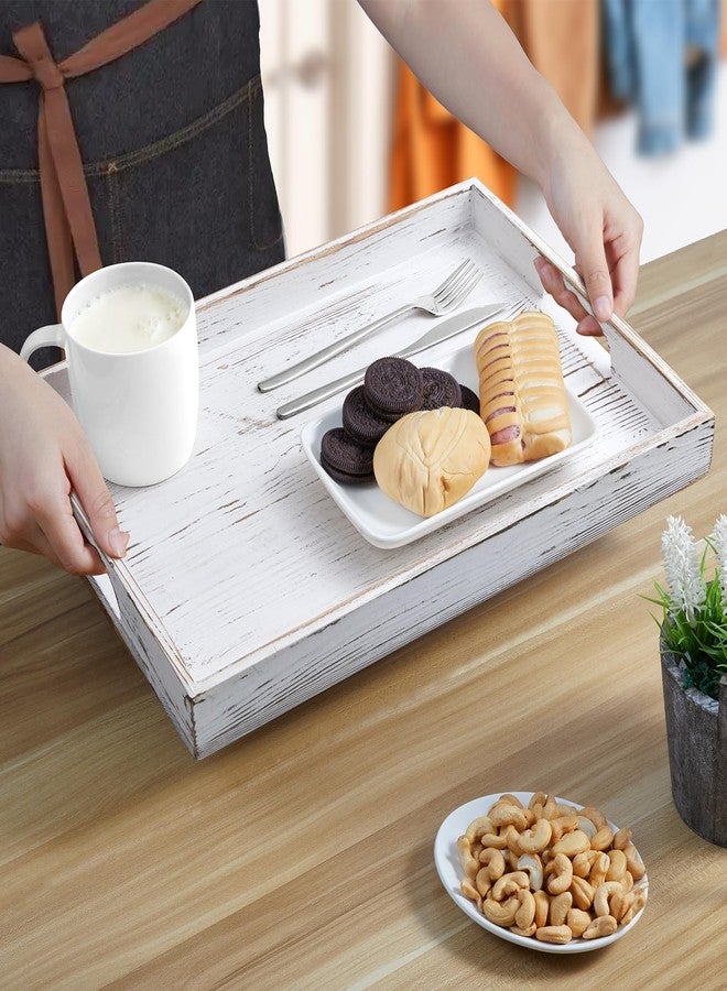 dreamkey 17 Inch Rustic White Serving Tray with Handles - Large Wooden Tray for Ottoman, Breakfast in Bed, Dinner, Coffee Table - Decorative Rectangular Tray for Living Room Bedroom Entryway and Kitchen Decor - Image 2