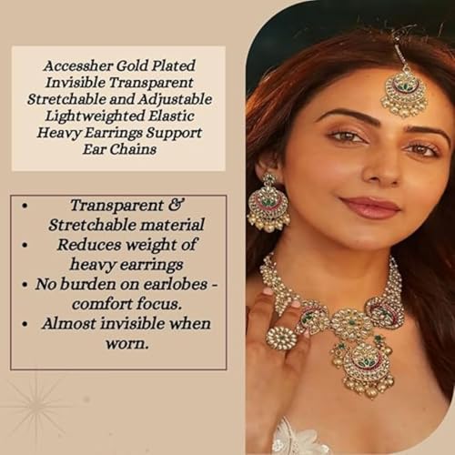ACCESSHER Gold Plated Invisible Transparent Stretchable Flexible And Adjustable Lightweighted Elastic Heavy Earrings Support Ear Chains For Women(Pack Of 6) - Image 3