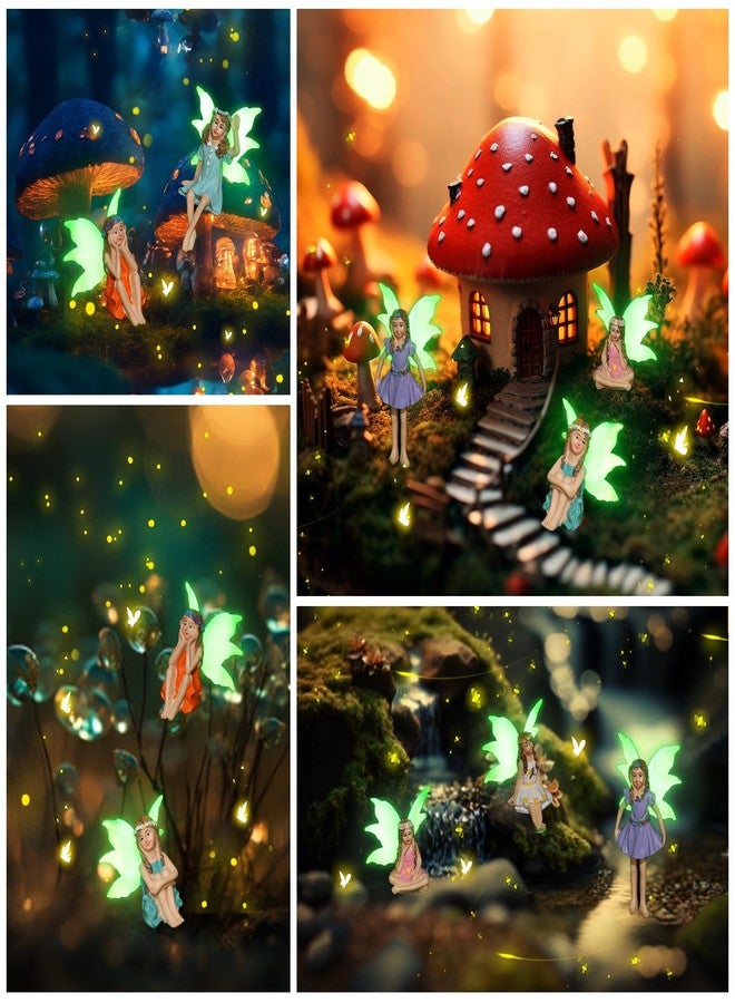 RattanView 6 Pcs Luminous Fairy Figurines Miniatures Resin Fairies Figurines Garden Accessories Small Vintage Luminous Fairy Statues for Outdoor Yard Garden Home Decorations - Image 2