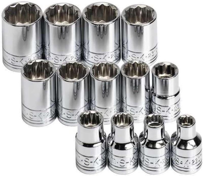 SK Tools USA 3/8" Drive, 13 Piece, 12 Point, Standard Metric Chrome Socket Set: 7MM - 19MM 89023