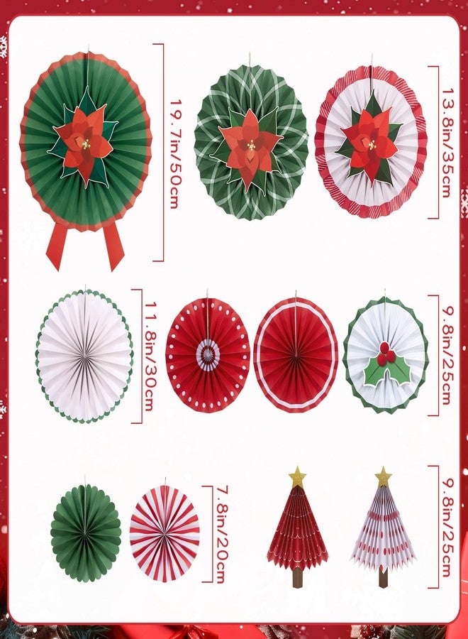PAPER JAZZ 15cs Vintage Christmas Hanging Paper Fans with Poinsettia Flowers Artificial,Christmas 3D Paper Tree,Red Green White Wall/Ceiling Decorations for Xmas,New Year,Winter Party,Holiday Party. - Image 2