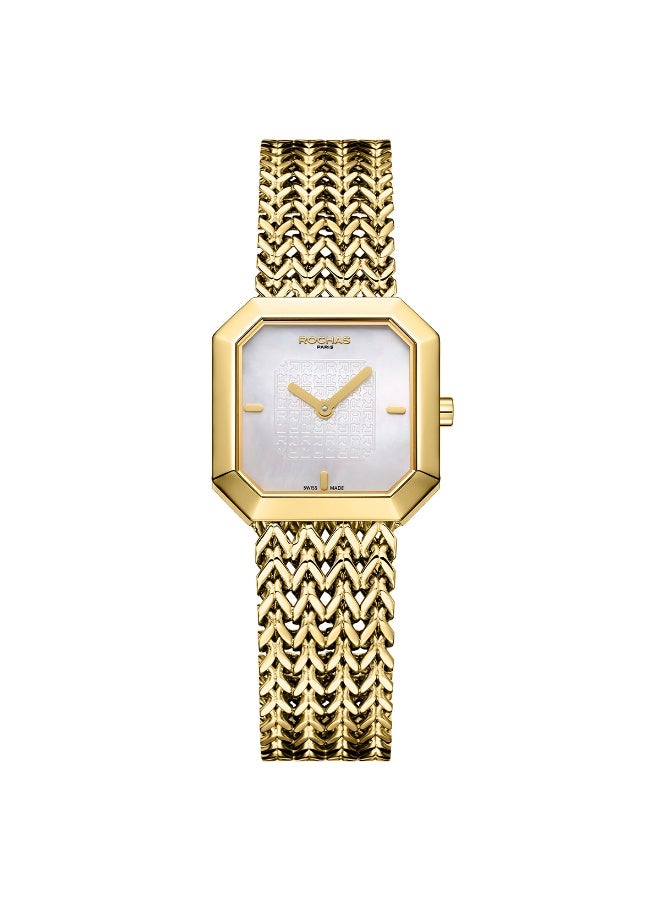 Rochas Ladies 26x26 mm Swiss Watch with White Mother-of-Pearl Dial and Stainless Steel Bracelet - RWF272