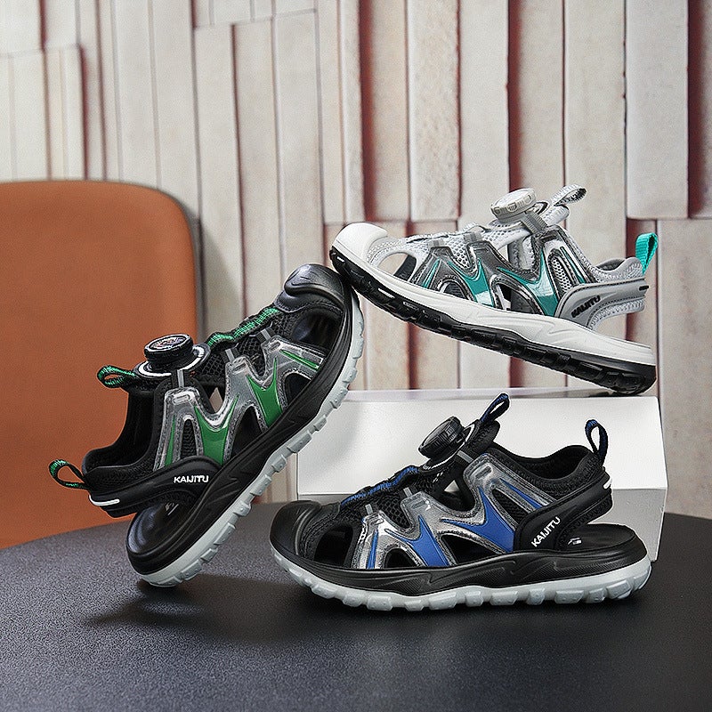 Children'S Sandals For Boys And Girls, Breathable Beach Shoes, Toe-Cap Sandals, Medium And Large Children'S Swivel Buckle Sports Sandals - Image 3