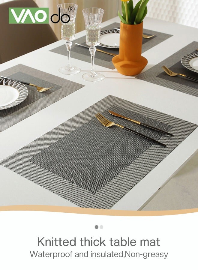 VAOdo 5PCS Table Runner and Table Mat Set, Oil-proof Waterproof Tablecloths, Weave PVC Table Decoration 1 Table Runner and 4 Table Mats Grey - Image 3