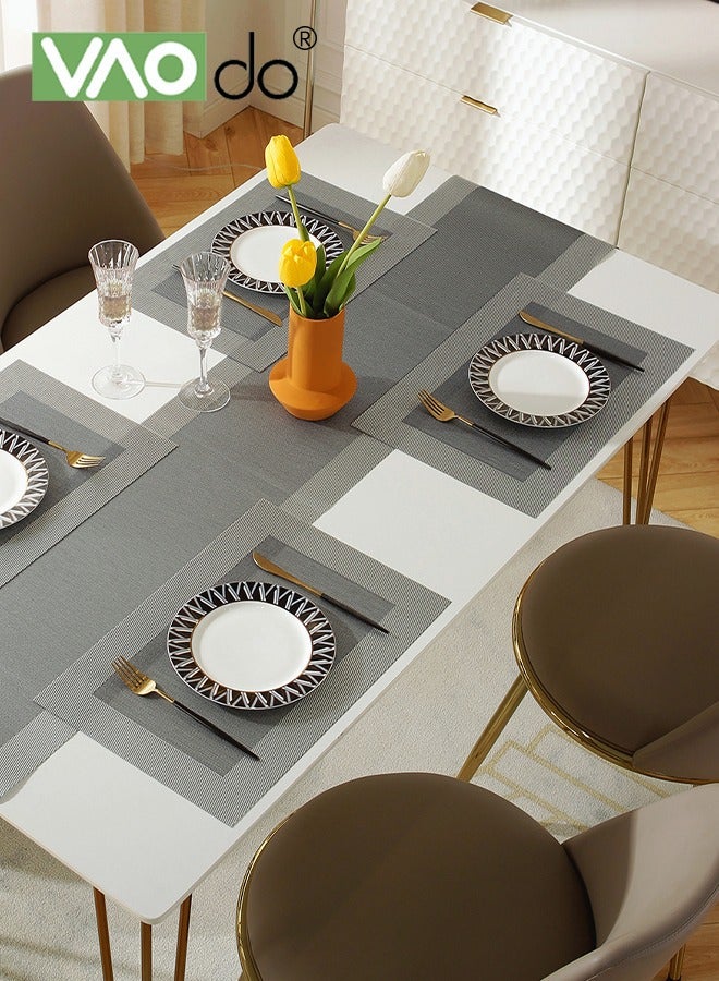 VAOdo 5PCS Table Runner and Table Mat Set, Oil-proof Waterproof Tablecloths, Weave PVC Table Decoration 1 Table Runner and 4 Table Mats Grey - Image 1