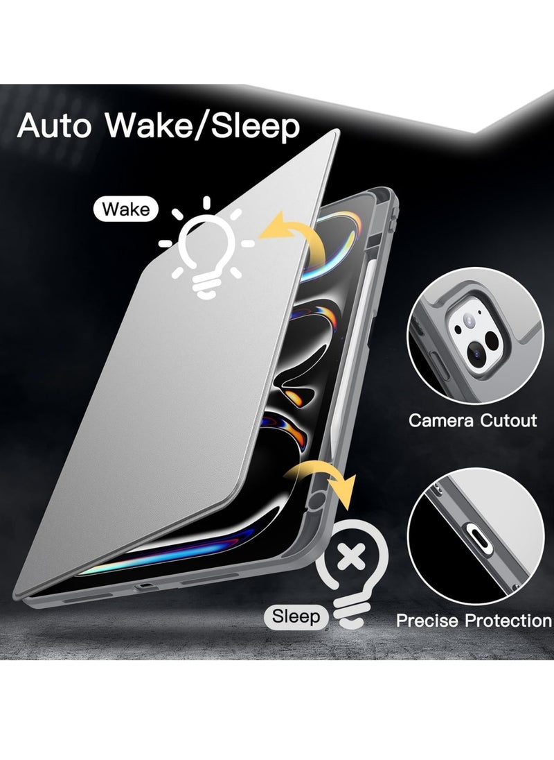 Rotating Case for iPad Pro 11-Inch M4 (2024) with Pencil Holder, 360 Degree Rotation Protective Stand Cover Clear Back, Auto Wake/Sleep