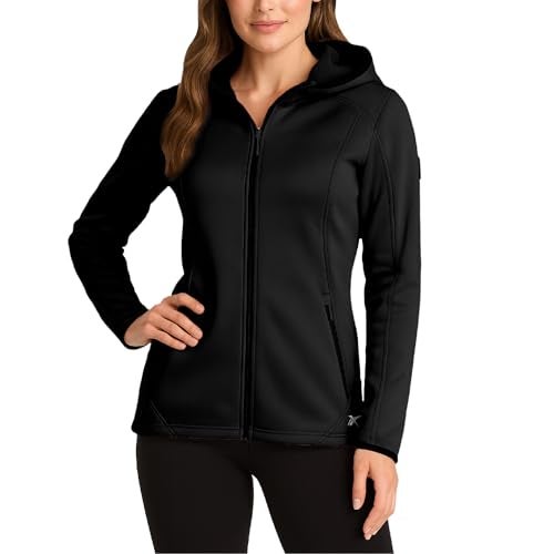 Reebok Womens Jacket - Athletic Performance Softshell Zip Up Fleece Jacket with Hood - Lightweight Jackets for Women, Size Medium, Black Ink - Image 1
